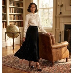 Vintage Susan Bristol Black Velvet A-Line Maxi Skirt 14 Phoebe‎ Buffay Boho NWT